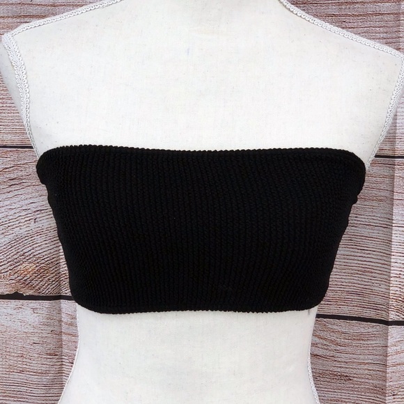 ASOS Black Crinkle Bandeau Bikini Top Size One Size - Picture 6 of 6